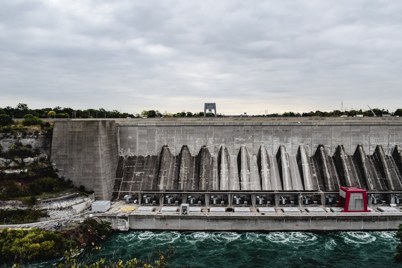 Large Concrete Dam in Birds Eye View